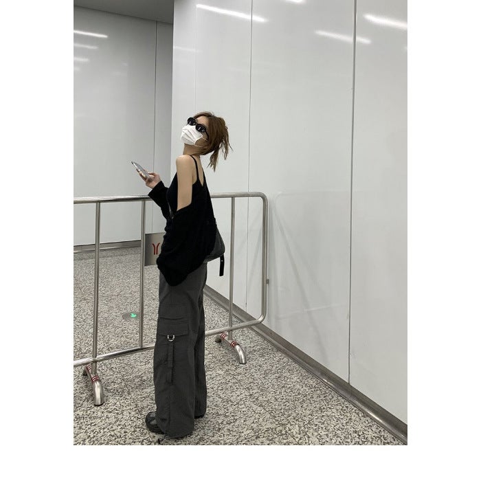 2024 Parachute Overalls Arrival Hong Kong Style Loose Drawstring Wide Leg Pants - Image 1