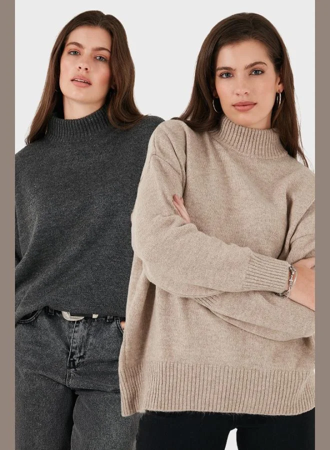 Lela Lela Oversize Fit Turtleneck Soft Texture 2-Pack Knitwear Sweater Women's SWEATER 680KZ00469S2