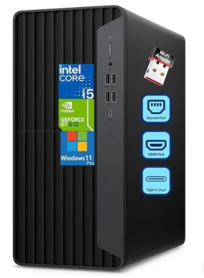 : كمبيوتر مكتبي صغير الحجم بمعالج كور i5، رام 32 جيجابايت، هارد 1TB SSD، كرت شاشة منفصل، واي فاي، ونظام ويندوز 11 برو للعمل عن بُعد والمكاتب - Image 1