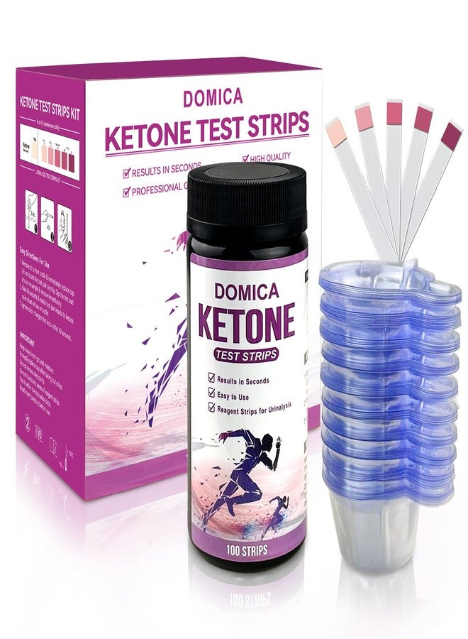 DOMICA Ketone Urine Test Strips 100 Ct for Daily Home Tracking - Keto Pee Sticks for Low-Carb, Atkins & Paleo Diet with 100 Cups - Clean & Fast Result - Image 1