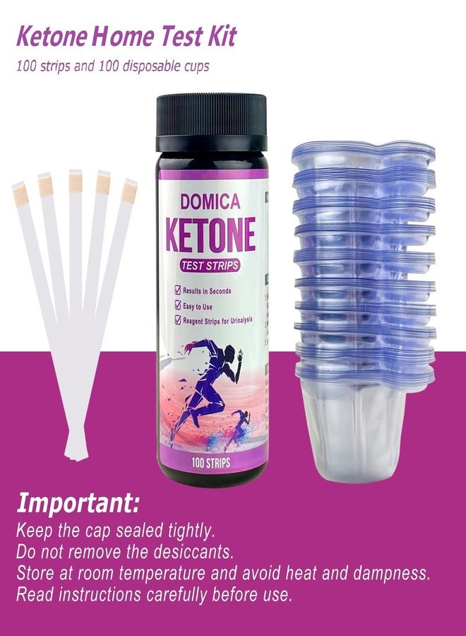 DOMICA Ketone Urine Test Strips 100 Ct for Daily Home Tracking - Keto Pee Sticks for Low-Carb, Atkins & Paleo Diet with 100 Cups - Clean & Fast Result - Image 3