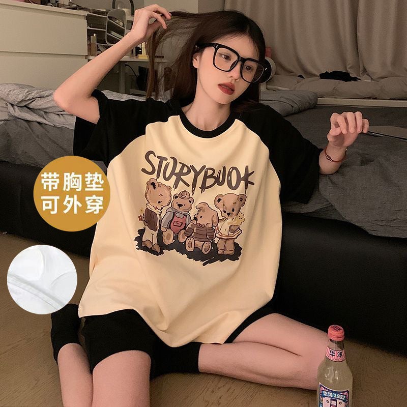 2024 New Arrival Pajamas Women''s Summer Pure Cotton Short Sleeve Shorts with Chest Pad Thin Pure Cotton Home Wear - Image 5
