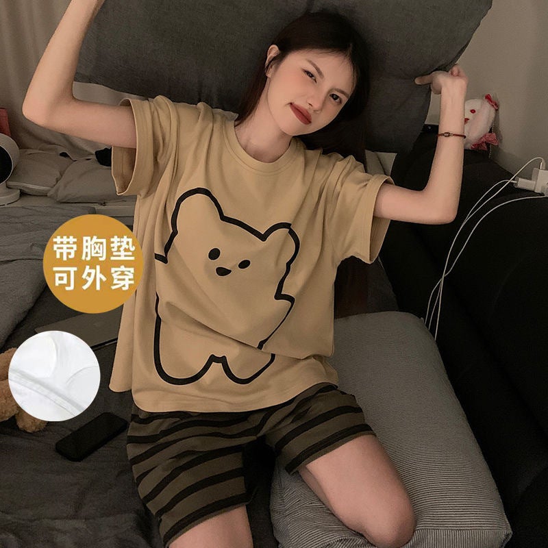 2024 New Arrival Pajamas Women''s Summer Pure Cotton Short Sleeve Shorts with Chest Pad Thin Pure Cotton Home Wear - Image 4