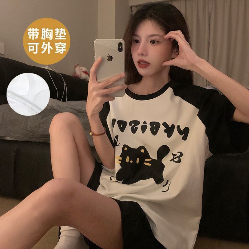 2024 New Arrival Pajamas Women''s Summer Pure Cotton Short Sleeve Shorts with Chest Pad Thin Pure Cotton Home Wear - Image 3