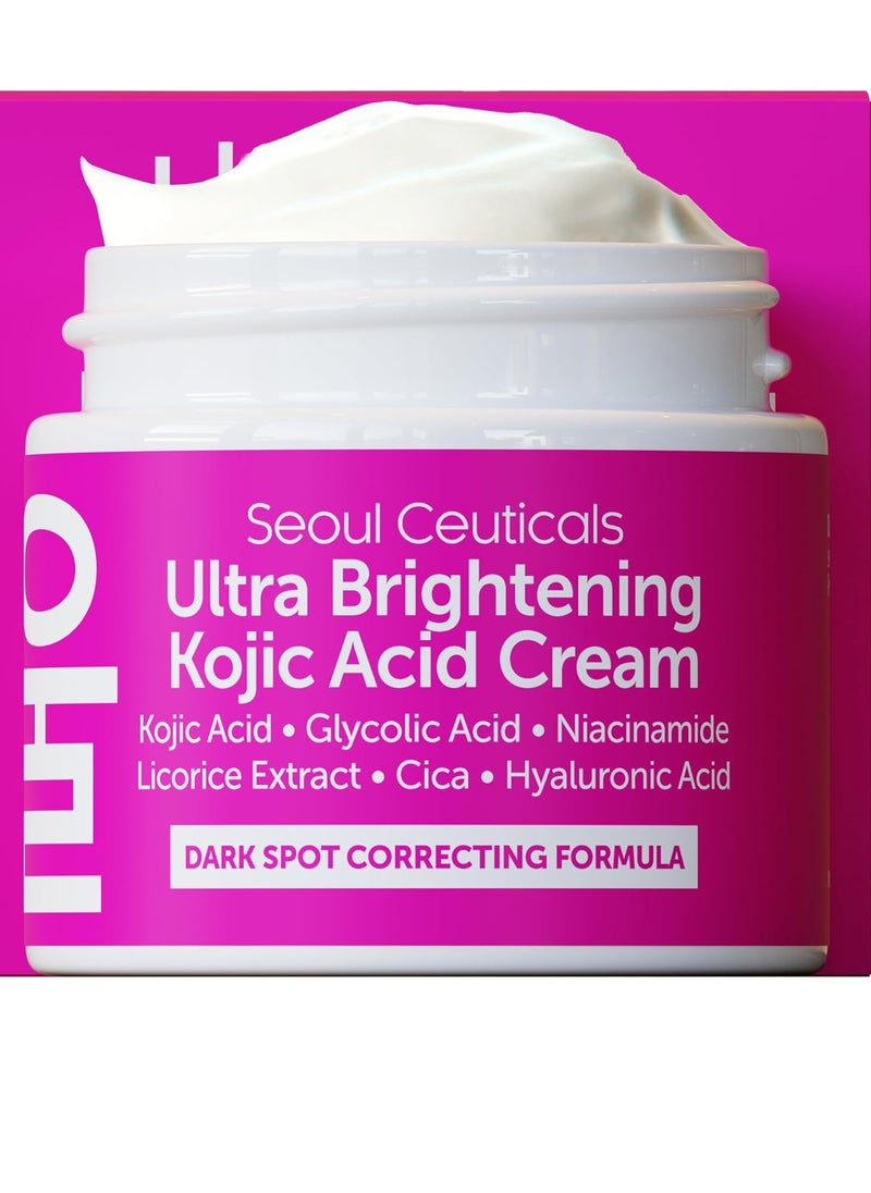 seoulceuticals SeoulCeuticals Korean Kojic Acid Cream Dark Spot Remover + Glycolic Acid + Niacinamide + Cica + HA Moisturizer - Cruelty Free K Beauty Skincare 2oz  - Image 1