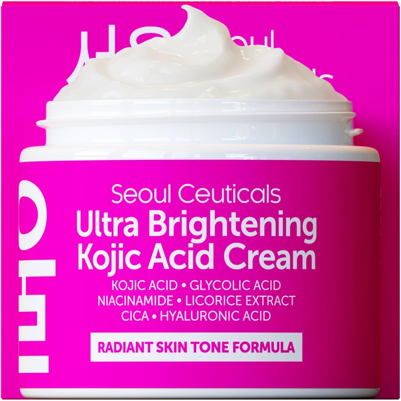 SeoulCeuticals Korean Kojic Acid Cream Dark Spot Remover + Glycolic Acid + Niacinamide + Cica + HA Moisturizer - Cruelty Free K Beauty Skincare 2oz - Image 1