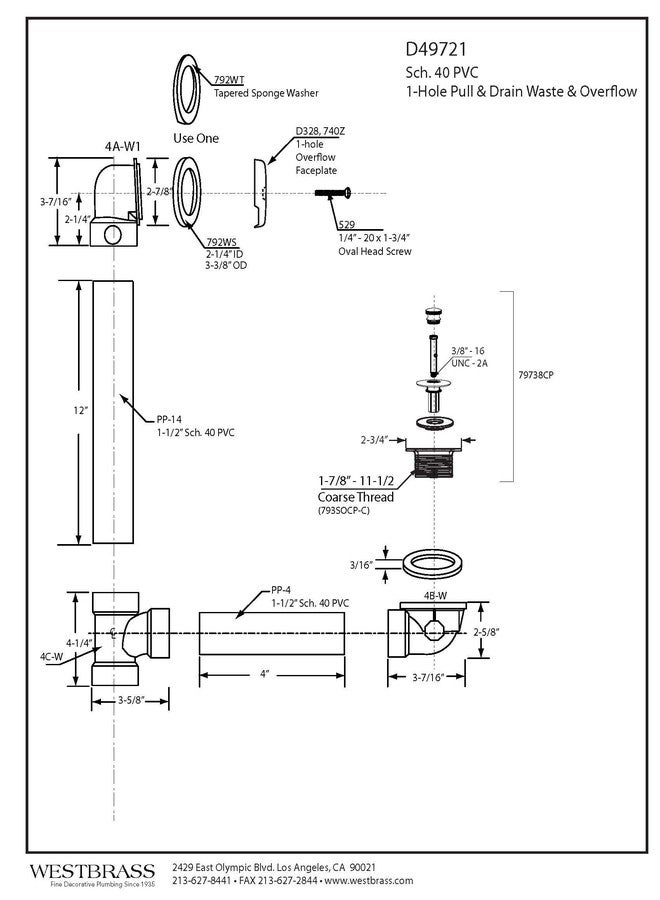 Westbrass Pull & Drain Sch. 40 PVC Bath Waste with One-Hole Top Elbow, Matte Black, D49721-62 - Image 2