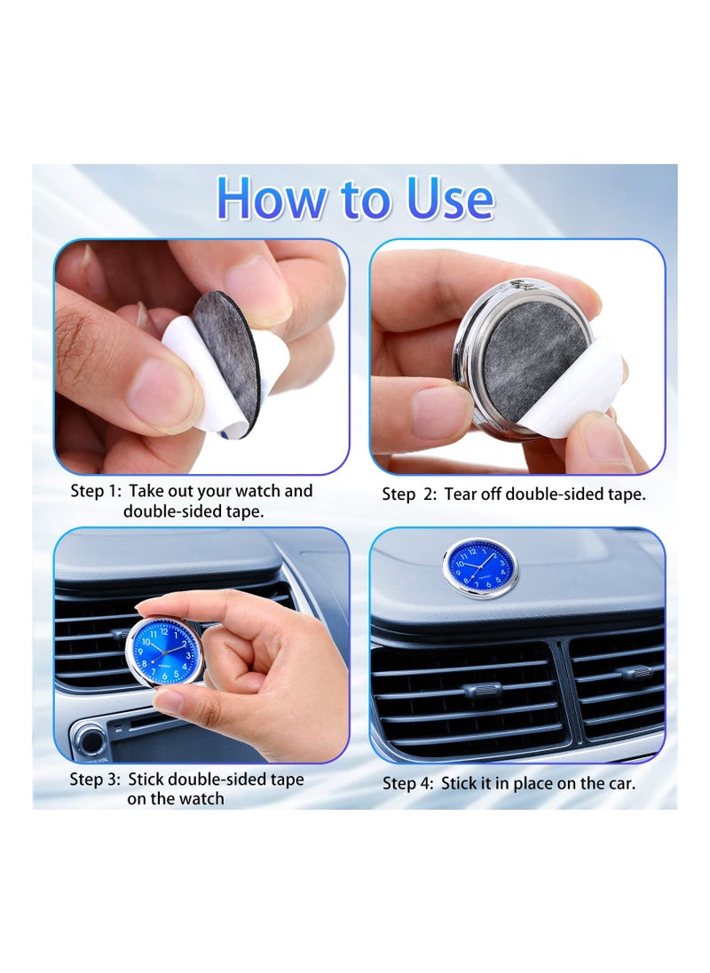 Generic - 2 Pieces Stick on Dashboard Car Clock Mini Tiny Small Luminous Car Vent Clocks Watch for Dashboard Boat Bike Home (Black, Blue) - Image 1