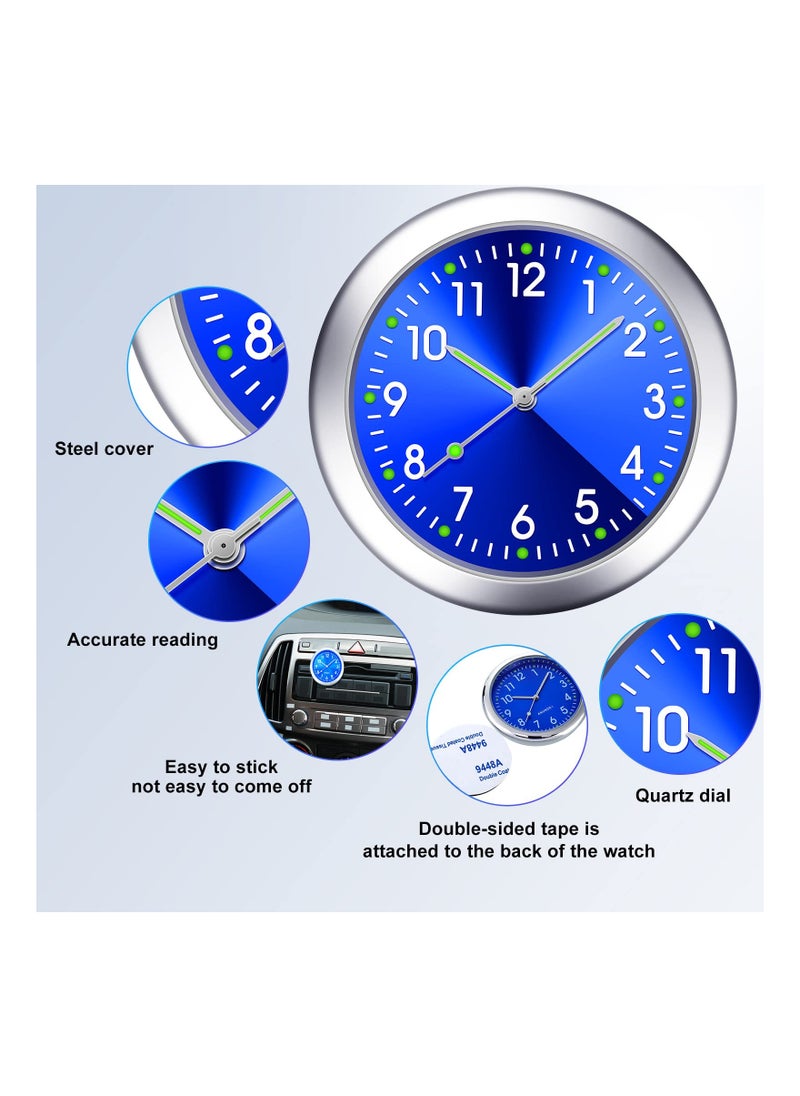 Generic - 2 Pieces Stick on Dashboard Car Clock Mini Tiny Small Luminous Car Vent Clocks Watch for Dashboard Boat Bike Home (Black, Blue) - Image 1