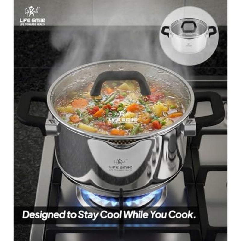 6-Piece Stainless Steel Soup Pot Set for kitchen use, silver color, induction compatible with glass lids bakelite handles, 16cm/20cm/24cm sizes - Image 5
