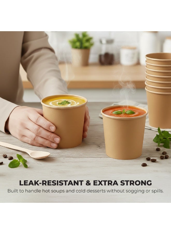 Earth Essentials إيرث إسينشالز أكواب شوربة ورقية كرافت للاستعمال مرة واحدة عبوة 50 قطعة حاويات طعام متينة مانعة للتسرب للقهوة والشاي والمشروبات الساخنة أوعية ورقية صديقة للبيئة وخالية من BPA للاستخدام في الطلبات الخارجية والتموين - Image 3