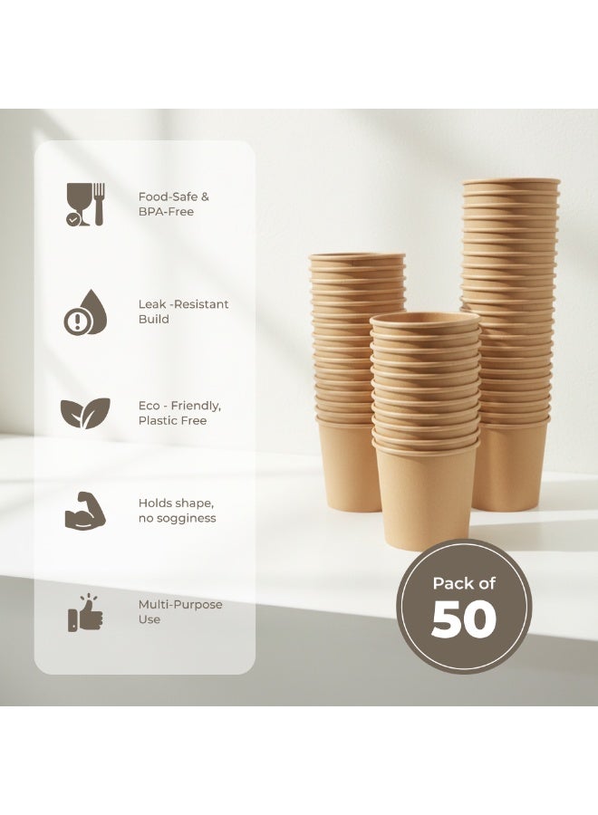 Earth Essentials إيرث إسينشالز أكواب شوربة ورقية كرافت للاستعمال مرة واحدة عبوة 50 قطعة حاويات طعام متينة مانعة للتسرب للقهوة والشاي والمشروبات الساخنة أوعية ورقية صديقة للبيئة وخالية من BPA للاستخدام في الطلبات الخارجية والتموين - Image 4