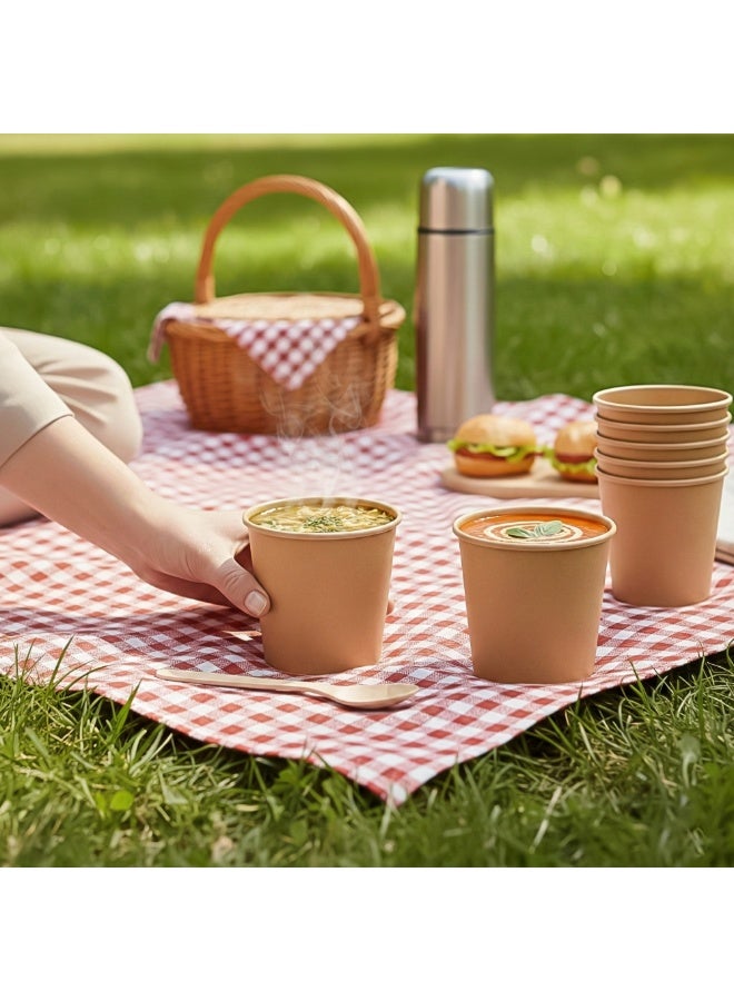 Earth Essentials إيرث إسينشالز أكواب شوربة ورقية كرافت للاستعمال مرة واحدة عبوة 50 قطعة حاويات طعام متينة مانعة للتسرب للقهوة والشاي والمشروبات الساخنة أوعية ورقية صديقة للبيئة وخالية من BPA للاستخدام في الطلبات الخارجية والتموين - Image 5