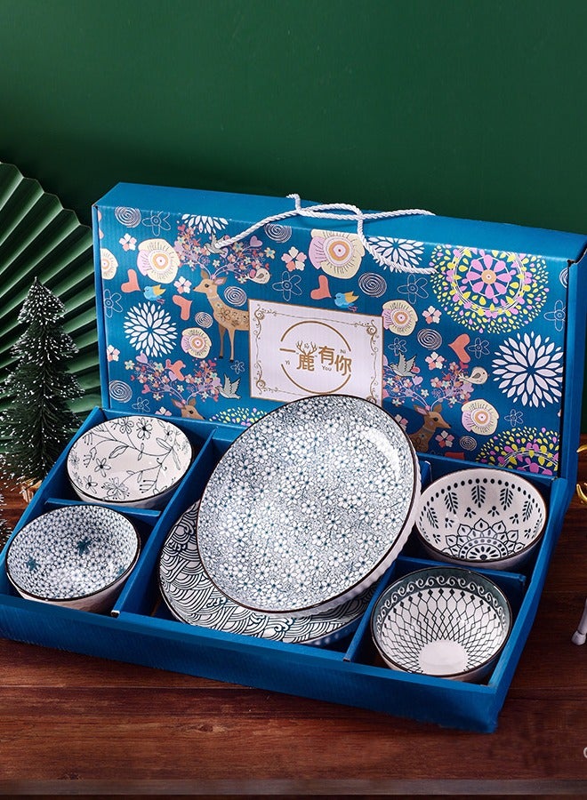Al Aoyama 6pcs Ceramic Tableware Set - Vintage Style Bowls, Plates & Spoons Gift Box,  Dinnerware for Home, Holiday, Wedding Present  - Image 2