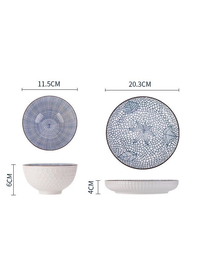 Al Aoyama 6pcs Ceramic Tableware Set - Vintage Style Bowls, Plates & Spoons Gift Box,  Dinnerware for Home, Holiday, Wedding Present  - Image 3