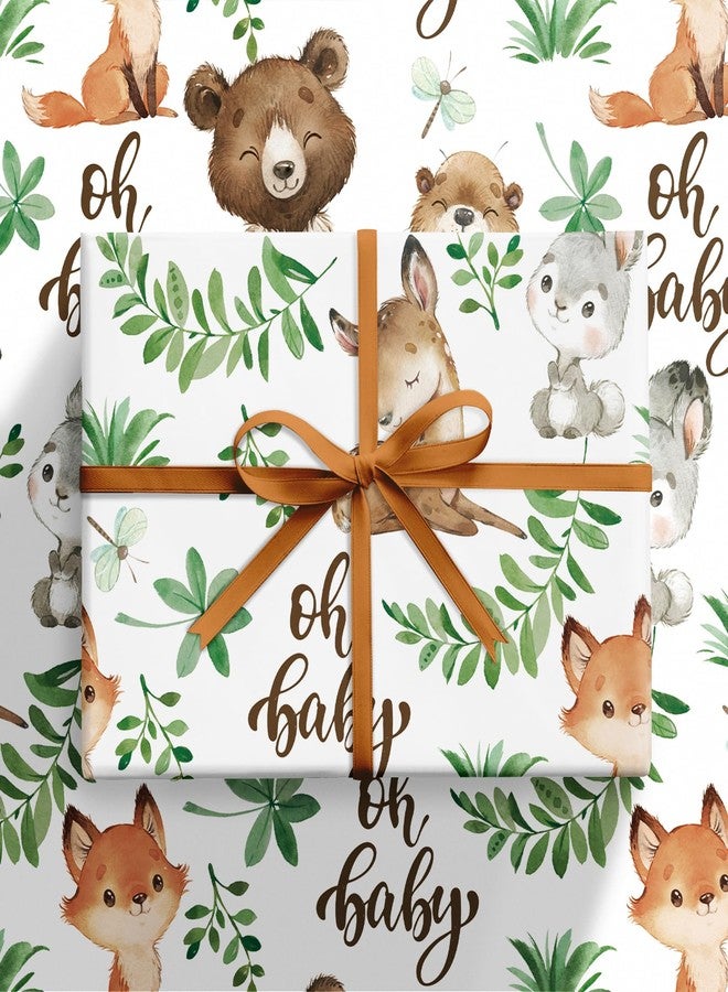 RUSPEPA Jungle Animal Wrapping Paper Roll for Boys Girls, Mini Roll, Woodland Animals with Bear Fox Deer Bunny Design, Forest Gift Wrap Perfect for Baby Shower, Kids' Birthday, 43.2cm x 5m - Image 3