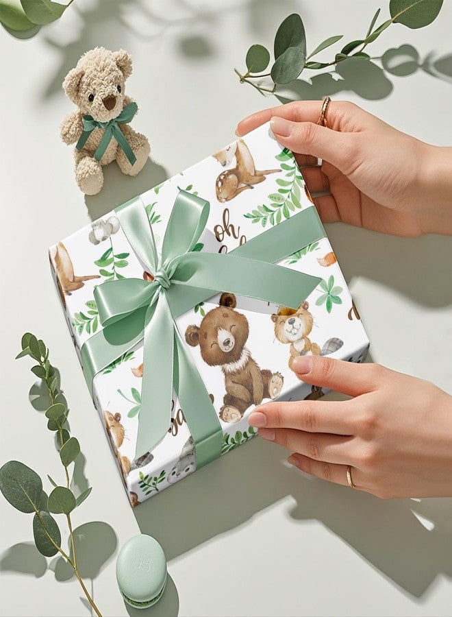 RUSPEPA Jungle Animal Wrapping Paper Roll for Boys Girls, Mini Roll, Woodland Animals with Bear Fox Deer Bunny Design, Forest Gift Wrap Perfect for Baby Shower, Kids' Birthday, 43.2cm x 5m - Image 5