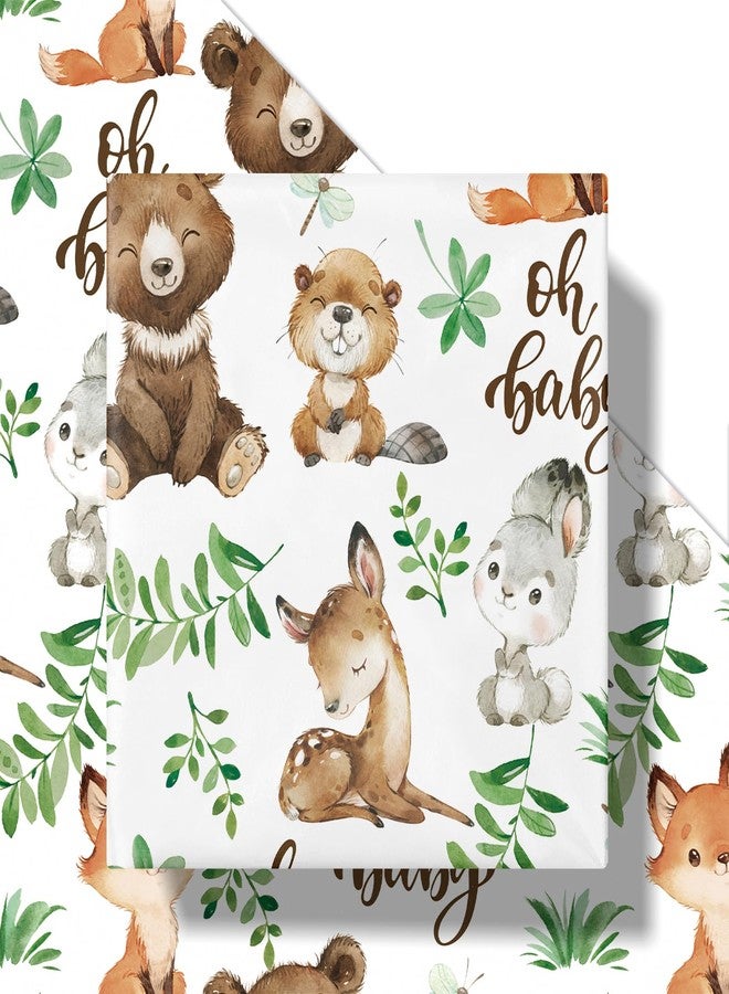 RUSPEPA Jungle Animal Wrapping Paper Roll for Boys Girls, Mini Roll, Woodland Animals with Bear Fox Deer Bunny Design, Forest Gift Wrap Perfect for Baby Shower, Kids' Birthday, 43.2cm x 5m - Image 2