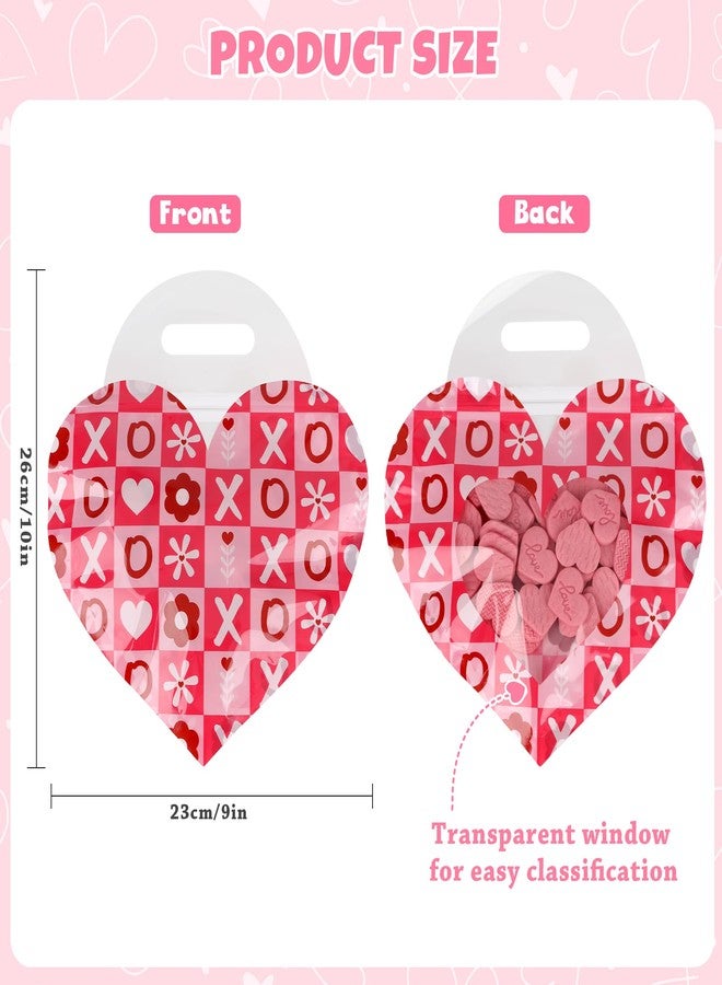 POPGIFTU 60 Pack Valentine’s Day Goodie Bags with Handles & Zipper Closure, Resealable Plastic Candy Bags for Kids Classroom Exchange, Heart Design Treat Bags for Valentine’s Party Favors - Image 2
