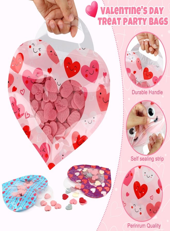 POPGIFTU 60 Pack Valentine’s Day Goodie Bags with Handles & Zipper Closure, Resealable Plastic Candy Bags for Kids Classroom Exchange, Heart Design Treat Bags for Valentine’s Party Favors - Image 4