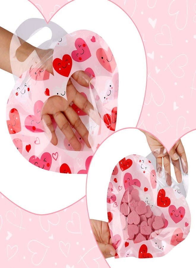 POPGIFTU 60 Pack Valentine’s Day Goodie Bags with Handles & Zipper Closure, Resealable Plastic Candy Bags for Kids Classroom Exchange, Heart Design Treat Bags for Valentine’s Party Favors - Image 5