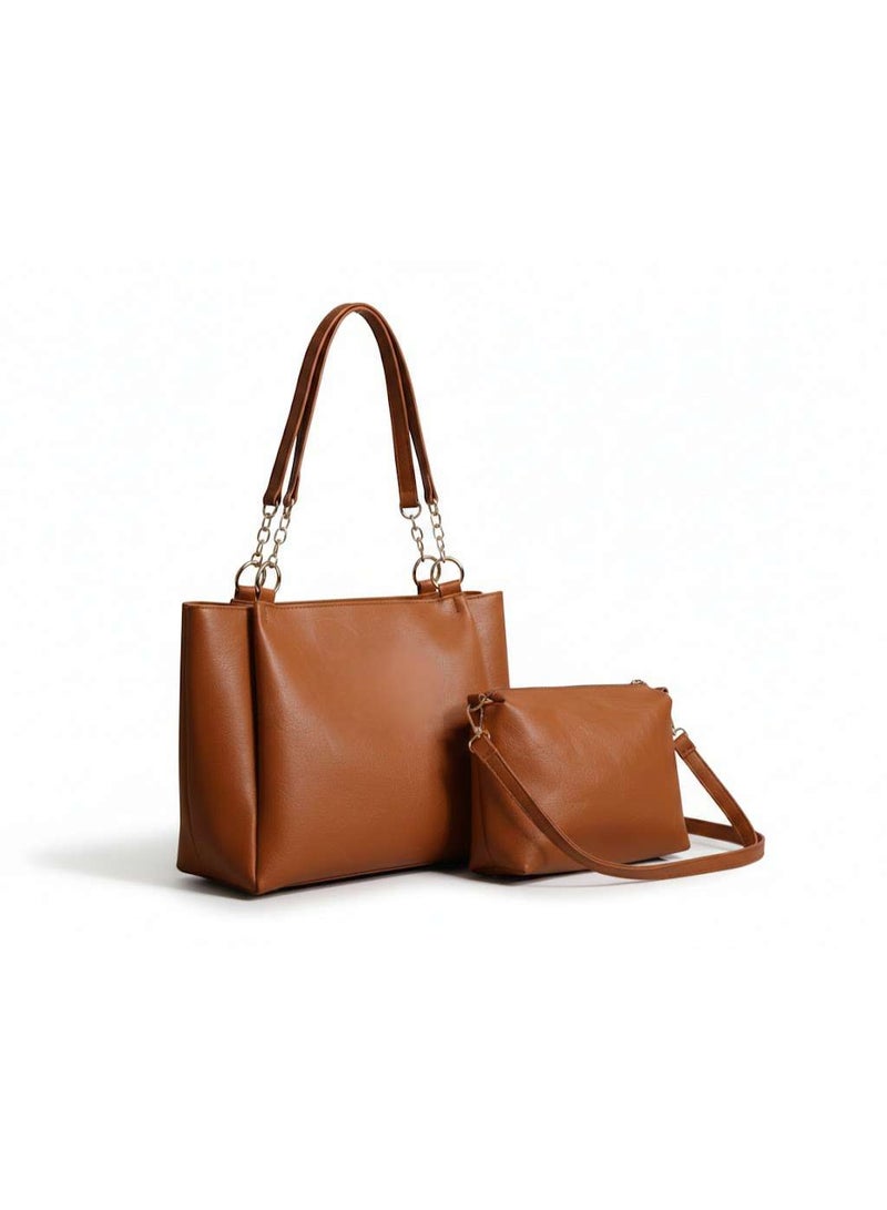 Women Handbag & Crossbody Bag Set | Soft Faux Leather Tote with Matching Shoulder Pouch | Stylish Daily Purse for Work & Shopping,F3863 Mimi Lady (Havan) - Image 1