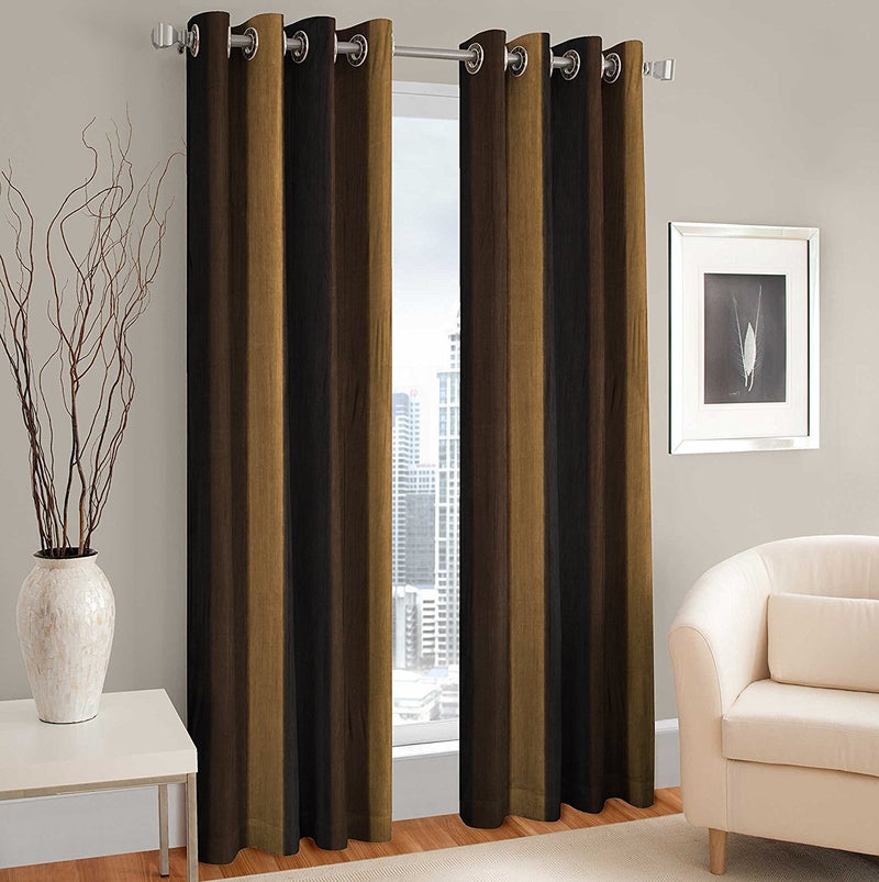 SKIVE India Polyester Blend Long Crush Eyelet Door 7 ft Curtains Brown Set of 2 - Image 1