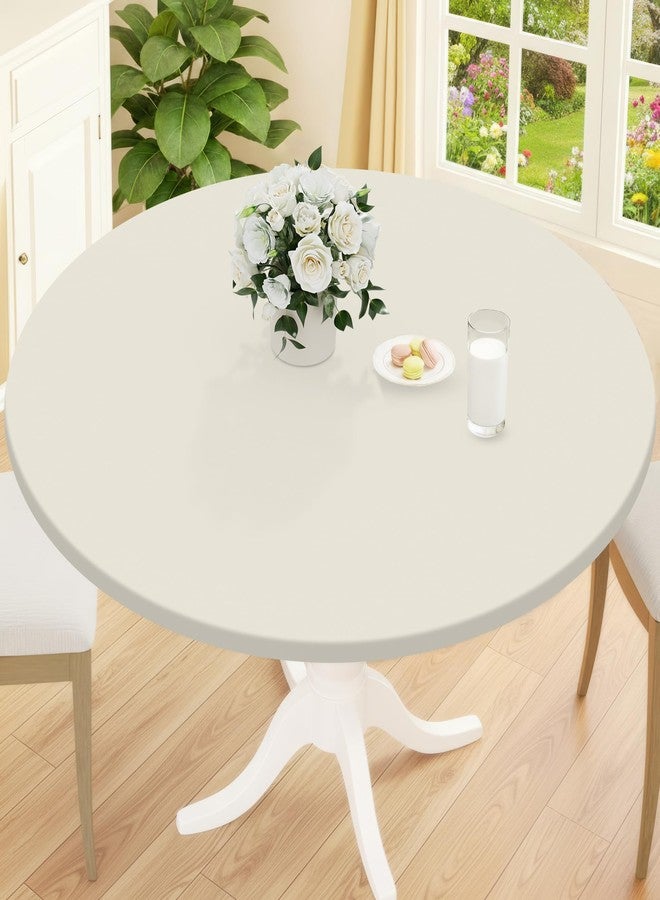 Smiry Round Picnic Tablecloth, Waterproof Elastic Fitted Table Covers for 45" - 56" Tables, Wipeable Flannel Backed Vinyl Tablecloths for Camping, Indoor, Outdoor, Ivory - Image 1