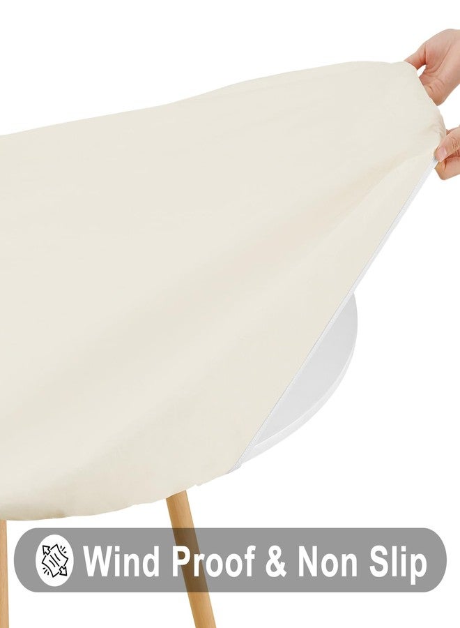 Smiry Round Picnic Tablecloth, Waterproof Elastic Fitted Table Covers for 45" - 56" Tables, Wipeable Flannel Backed Vinyl Tablecloths for Camping, Indoor, Outdoor, Ivory - Image 3