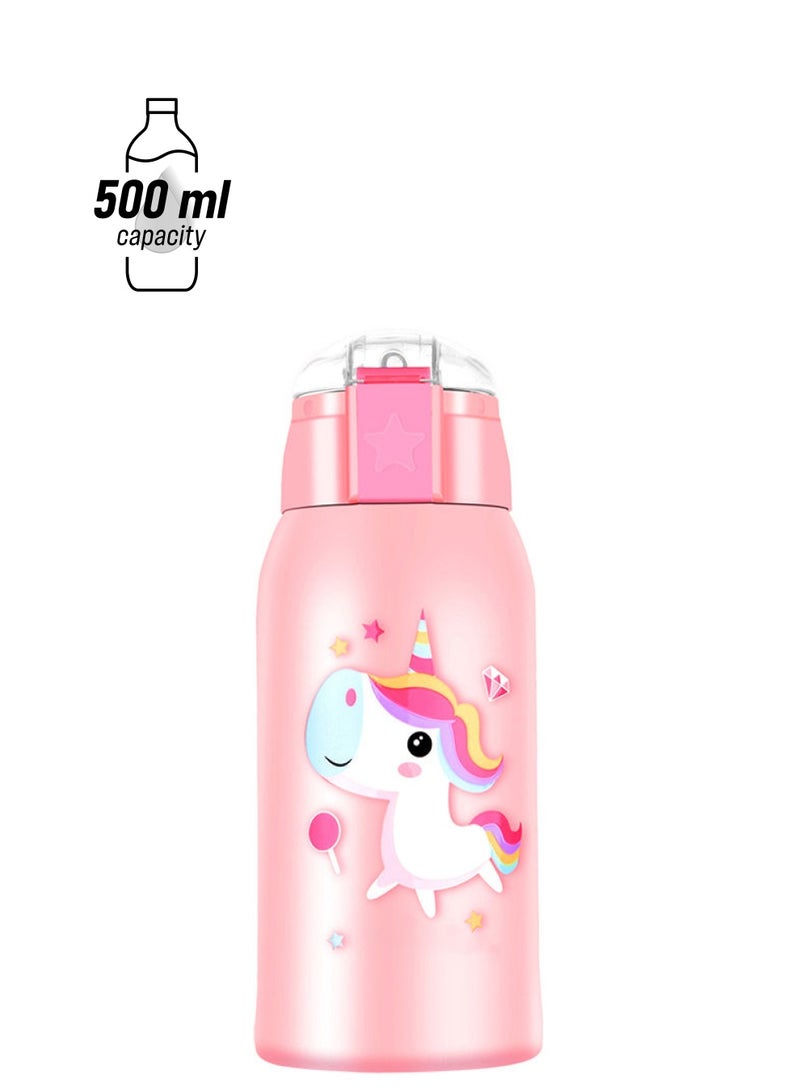 NIBEMINENT Vacuum Insulated Cartoon Animal Water Bottle Pink - Image 1