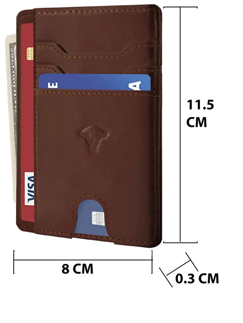Contacts Genuine Leather Slim Wallet | RFID Blocking Skinny Minimal Thin Front Pocket Wallet Sleeve Card Holder for Men | Up to 7 Card Slots Including 1 ID Window (Brown) - Image 5