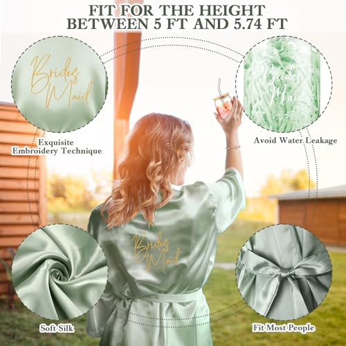 Irenare مجموعة هدايا اقتراح وصيفات العروس - أردية، حقيبة مكياج، كوب، بطاقات، رباط شعر، سوار، قلم ماسي، صندوق هدايا وصيفات العروس (أخضر، 8 قطع) - Image 3