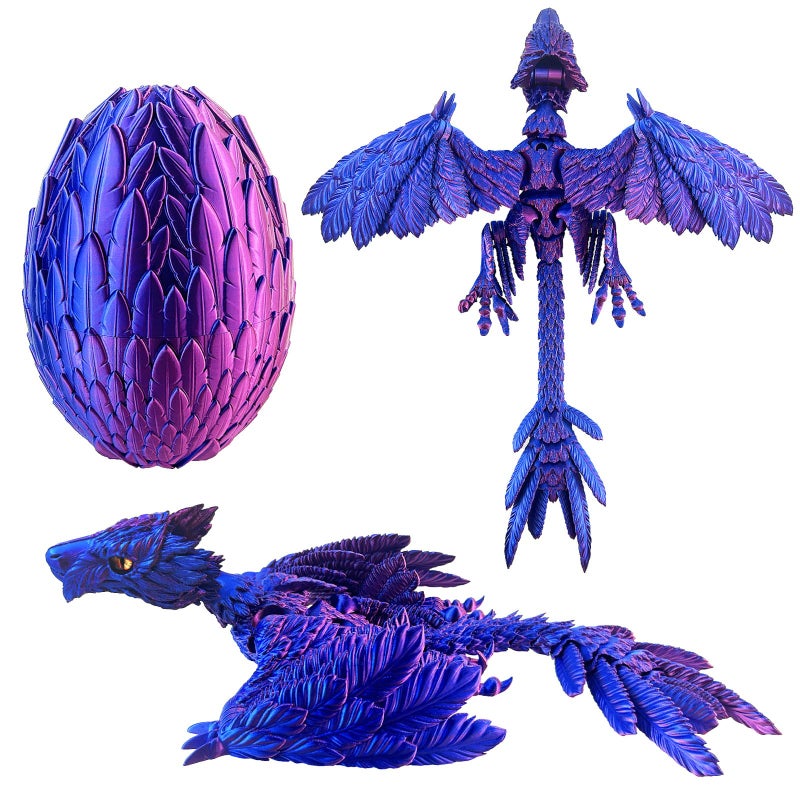 YVBBHE Extra Large Dynamic 3D Printed Dragon Egg with Dragon Insideï¼ŒOpen and Close Mouth with Wings Movable and Eyes, Feathered Wyvern Articulated Crystal Flying Fidget XL Bird Animals (Laser Purple) - Image 1