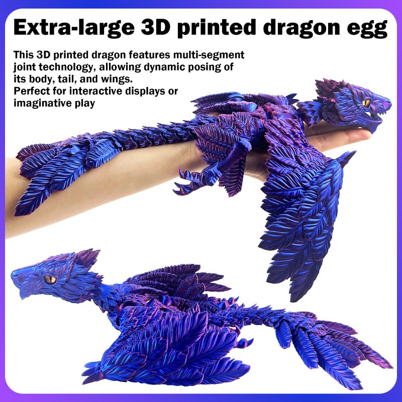 YVBBHE Extra Large Dynamic 3D Printed Dragon Egg with Dragon Insideï¼ŒOpen and Close Mouth with Wings Movable and Eyes, Feathered Wyvern Articulated Crystal Flying Fidget XL Bird Animals (Laser Purple) - Image 2