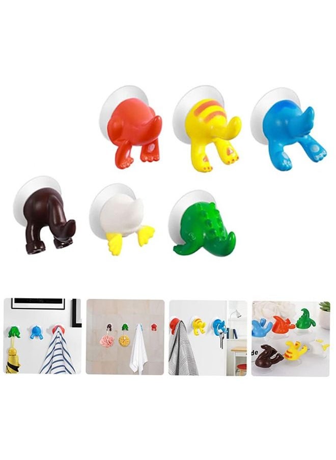 Generic 6Pcs Cartoon Animal Tail Sucker Hook Creative Suction Cup Hook Coat Hook Bathroom Hooks Robe Home Hooks Kitchen Hooks Shower Hooks Towel Hook Red Yellow Green Blue White Coffee  - Image 1