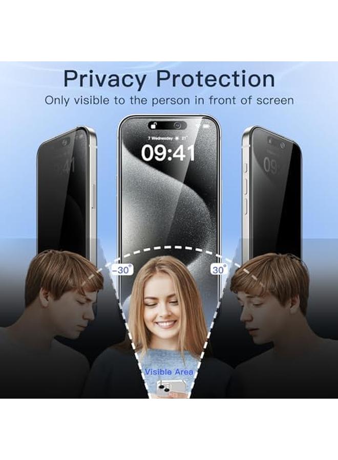 جي تيك واقي شاشة الخصوصية لهاتف Iphone 15 Pro مقاس 6.1 بوصة مع واقي عدسة الكاميرا وفيلم زجاجي مقوى مضاد للتجسس وأداة تركيب سهلة، عبوتان لكل منهما - Image 4