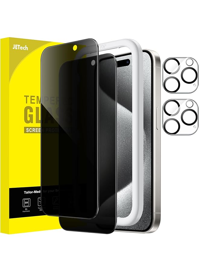 جي تيك واقي شاشة الخصوصية لهاتف Iphone 15 Pro مقاس 6.1 بوصة مع واقي عدسة الكاميرا وفيلم زجاجي مقوى مضاد للتجسس وأداة تركيب سهلة، عبوتان لكل منهما - Image 1