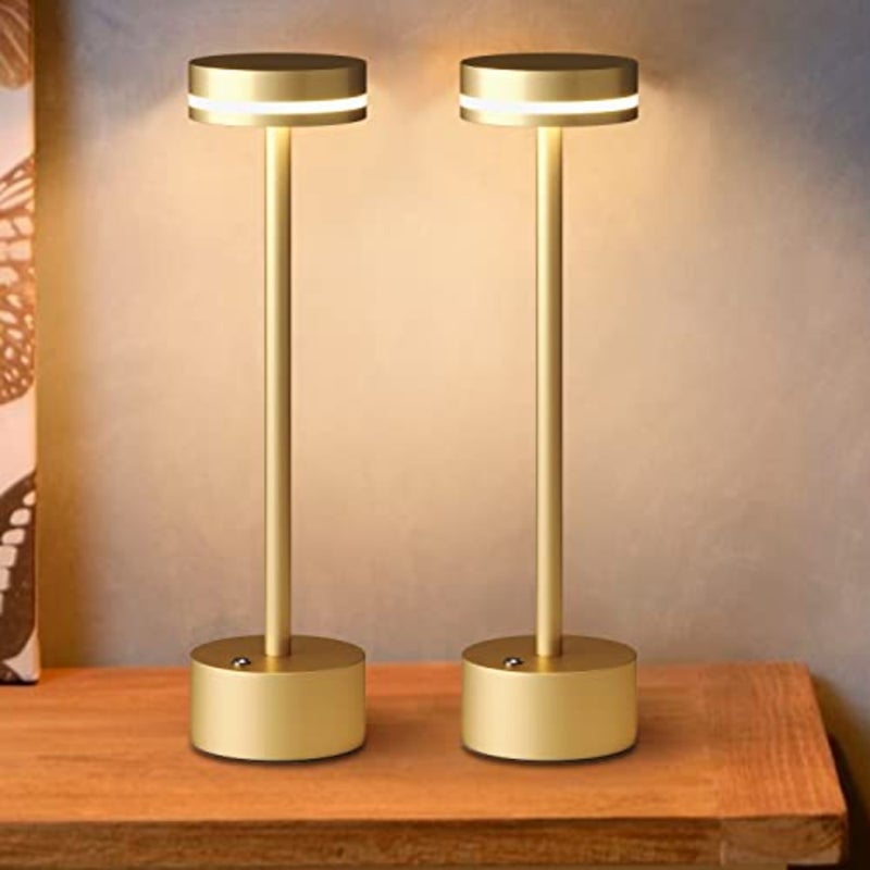 Rechargeable wireless table lamp for dining table and living room, full aluminium body, gold color, 3-level dimming and 3000 K warm light - Image 1