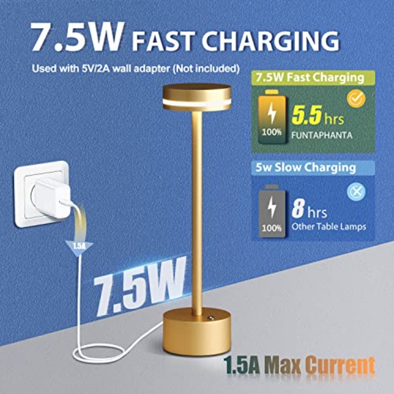 Rechargeable wireless table lamp for dining table and living room, full aluminium body, gold color, 3-level dimming and 3000 K warm light - Image 4