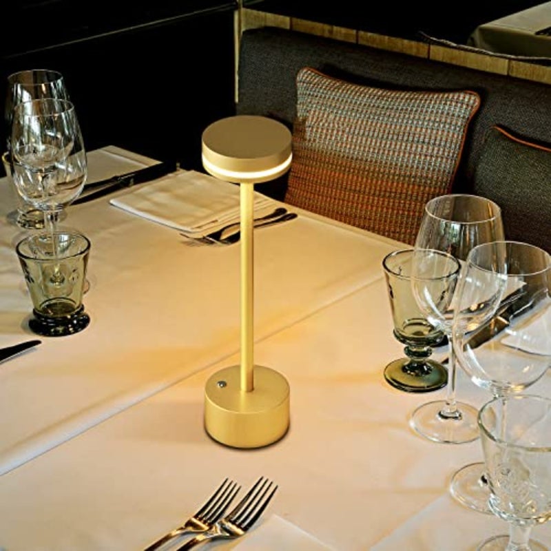 Rechargeable wireless table lamp for dining table and living room, full aluminium body, gold color, 3-level dimming and 3000 K warm light - Image 3