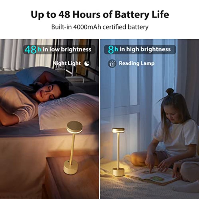 Rechargeable wireless table lamp for dining table and living room, full aluminium body, gold color, 3-level dimming and 3000 K warm light - Image 5