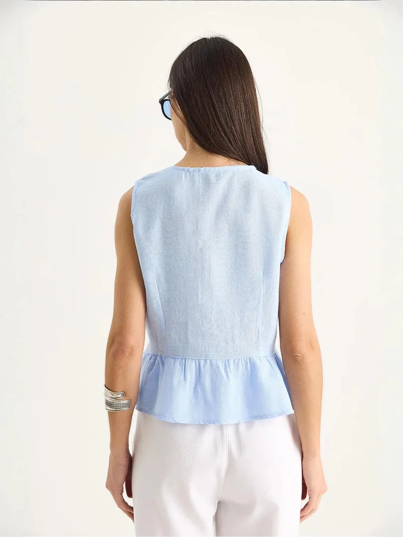 Bianco Lucci Baby Blue LUCCI V-Neck Crepe Blouse with Bow Tie for Women | Best Price UAE