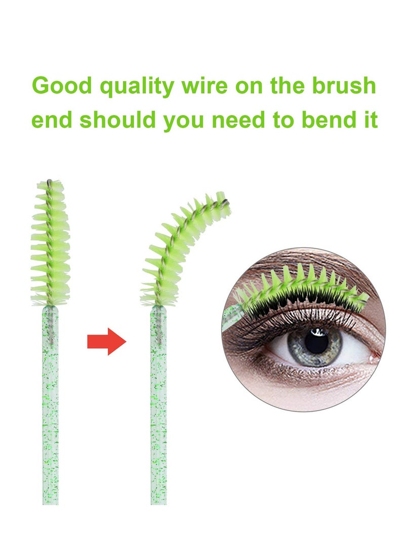 Generic 100 Pcs Crystal Eyelash Brush Mascara Wands Disposable Eyebrow/Lash Brushes for  Eye Makeup Kit Lashes Applicator Tool Spoolies (Crystal Green) - Image 2