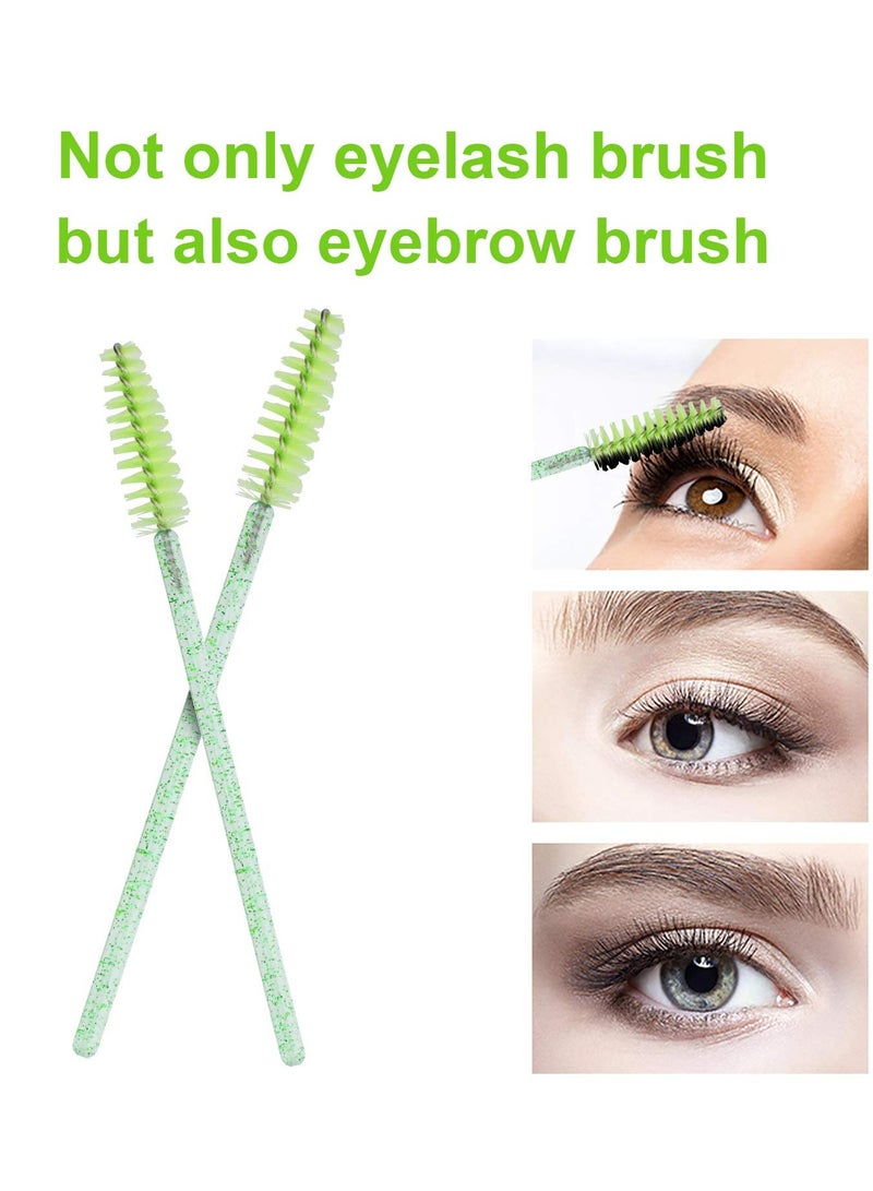 Generic 100 Pcs Crystal Eyelash Brush Mascara Wands Disposable Eyebrow/Lash Brushes for  Eye Makeup Kit Lashes Applicator Tool Spoolies (Crystal Green) - Image 3