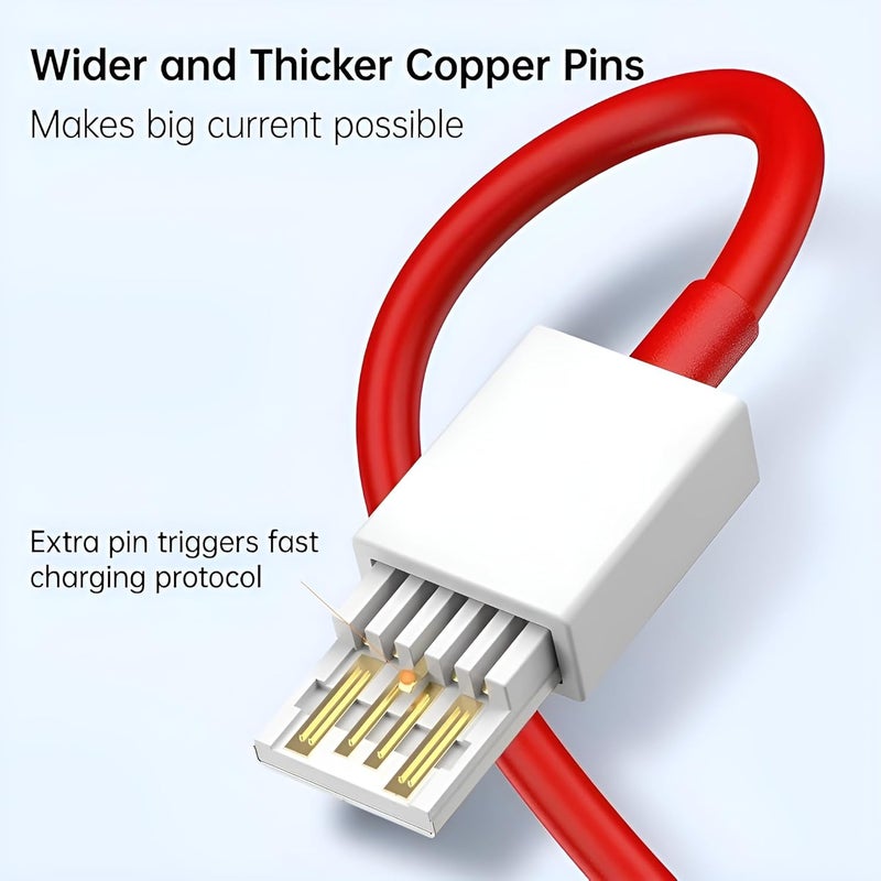SHOQU كابل شحن سريع أصلي 80 واط USB نوع C من Oneplus لنقل البيانات لشحن سريع لجهاز One Plus 12, 12r, 11, 11r, 10r, 10t, 10, 10 pro, 9 Pro, 8, 8T, 7t, 7t Pro, 6, Nord, 4, 3, 2t, Ce2 Lite, Ce3 lite, شحن سريع 80 واط, أحمر - Image 2
