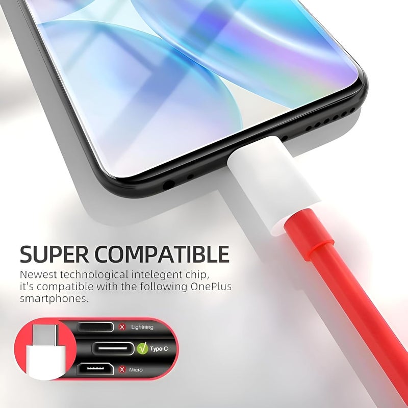 SHOQU كابل شحن سريع أصلي 80 واط USB نوع C من Oneplus لنقل البيانات لشحن سريع لجهاز One Plus 12, 12r, 11, 11r, 10r, 10t, 10, 10 pro, 9 Pro, 8, 8T, 7t, 7t Pro, 6, Nord, 4, 3, 2t, Ce2 Lite, Ce3 lite, شحن سريع 80 واط, أحمر - Image 5