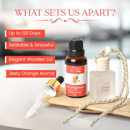 D'Velas 40 Ml Car Fragrance Diffuser Set Long-Lasting Upto 120 Days | Zesty Orange | No Paraben | 10 Ml Wooden Lid Bottle with 30 Ml Refill | Perfume Diffuser | Odor Eliminator for Car Interior - Image 3