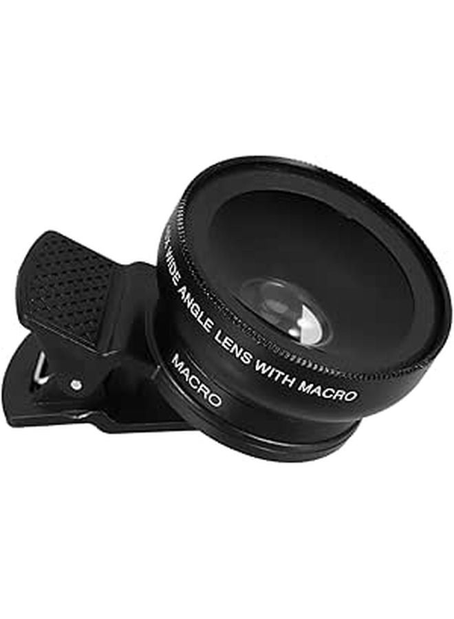 Universal 2 In 1 Phone Camera Lens Kit With Clip Wide Angle And Macro Lens For Smartphones Black - Image 1