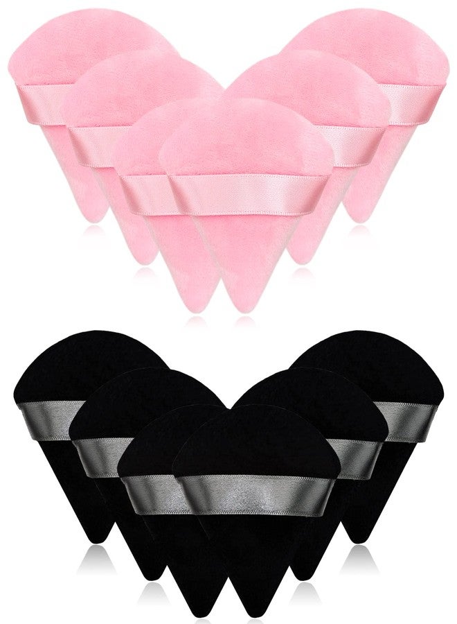 Scartink 12 Pieces Cosmetic Powder Puff,2.76 inch Portable Soft Sponge Setting Face Puffs,Triangle Velvet Powder Puff with Ribbon Band Handle for Loose Powder Body Powder Makeup Tool(Black,Pink) - Image 1