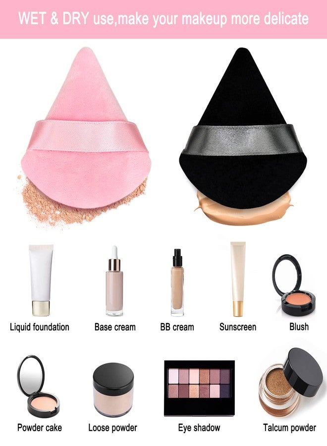 Scartink 12 Pieces Cosmetic Powder Puff,2.76 inch Portable Soft Sponge Setting Face Puffs,Triangle Velvet Powder Puff with Ribbon Band Handle for Loose Powder Body Powder Makeup Tool(Black,Pink) - Image 5